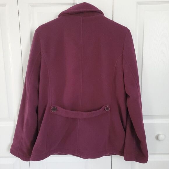LAND'S END Fleece Double Breasted Pea Coat Plum Purple Women's Size XL - Picture 2 of 5